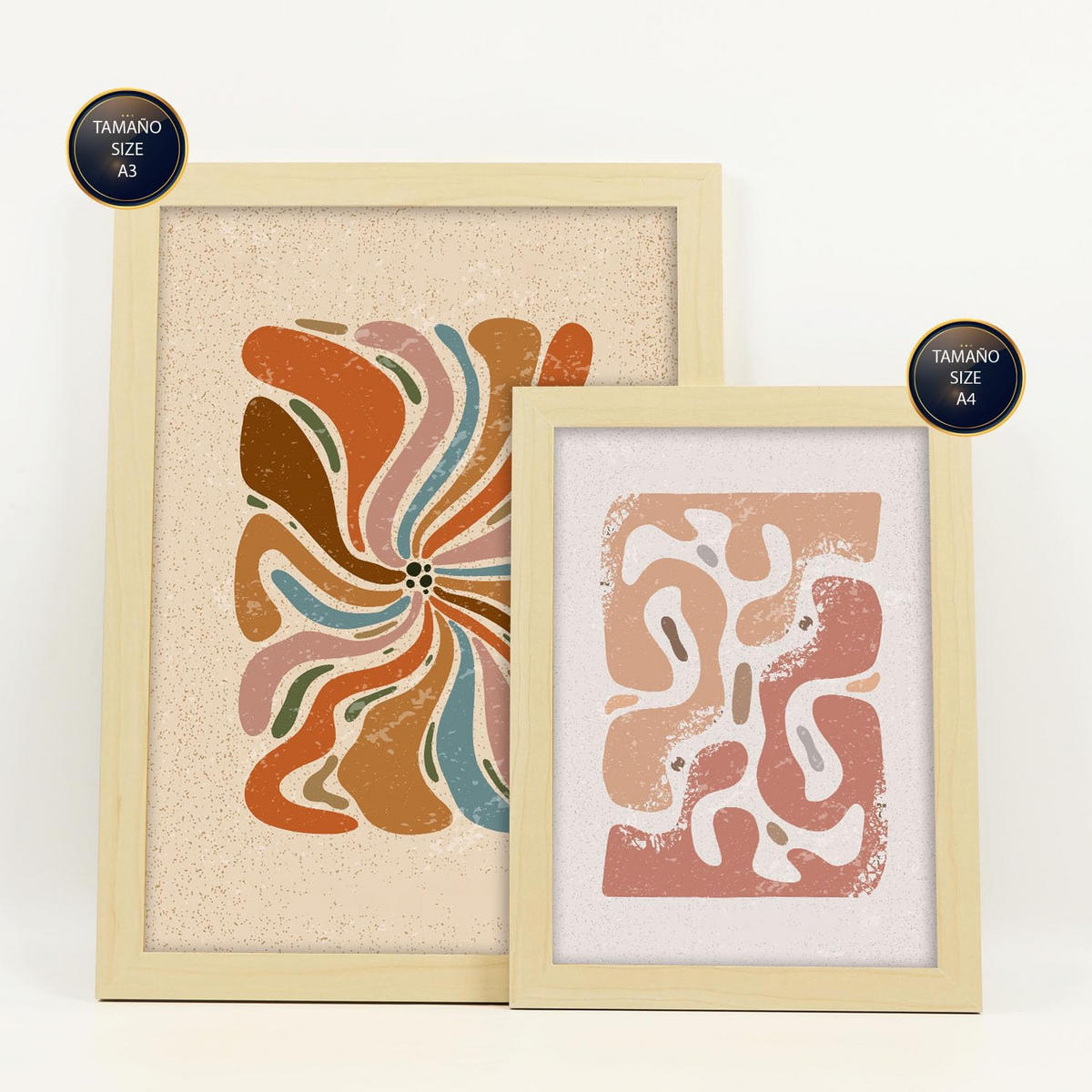 POSTER Set Mit 6 Drucken Von Bewegungen In Der Sammlung Von Ethnischen Dekorative Rahmen Für Ihr Zuhause Wandkunstdruck A3 & A4 Rahmen Aus Hellem Holz - Beige, Papier (29/3cm) - Nacnic