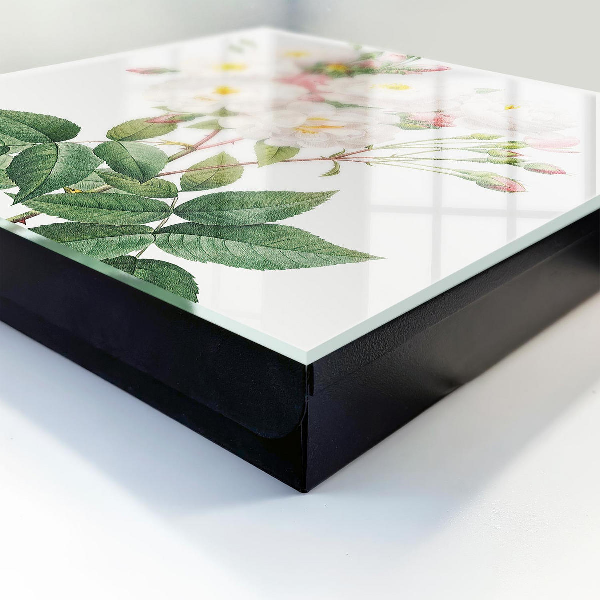 SCHLÜSSELBOX Schwarz 30x30 cm- Türöffnung nach rechts - Blumenzauber - Weiß, Metall (30/30/5cm) - TULUP