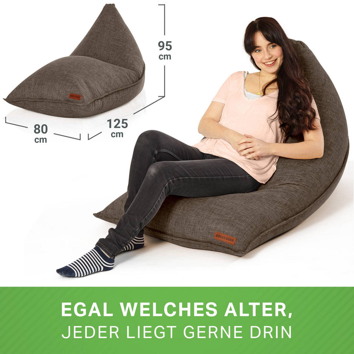 SITZSACK XXL Indoor 150x100x100cm - Braun, Textil (100/100/150cm) - Green Bean
