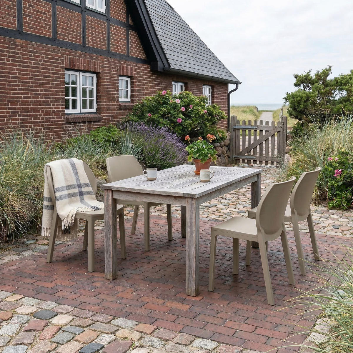 GARTENSTUHL 4er Set Kunststoff Taupe - Taupe, Kunststoff (58/80/59cm) - CLP