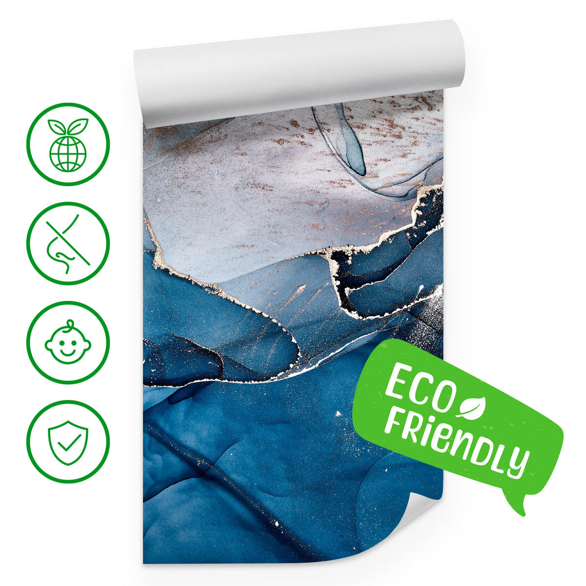 FOTOTAPETE für Badezimmer Blauer Marmor Gold Modern 150x105 - Blau/Goldfarben, Papier (150/105cm) - Muralo