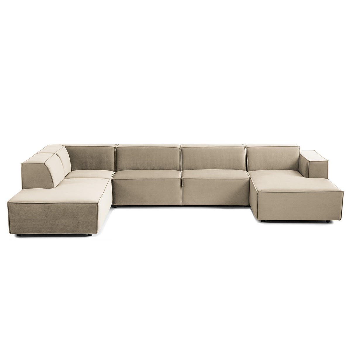 WOHNLANDSCHAFT mit Longchair & Ottomane - Beige/Schwarz, Kunststoff/Textil (369/70/234cm) - home24