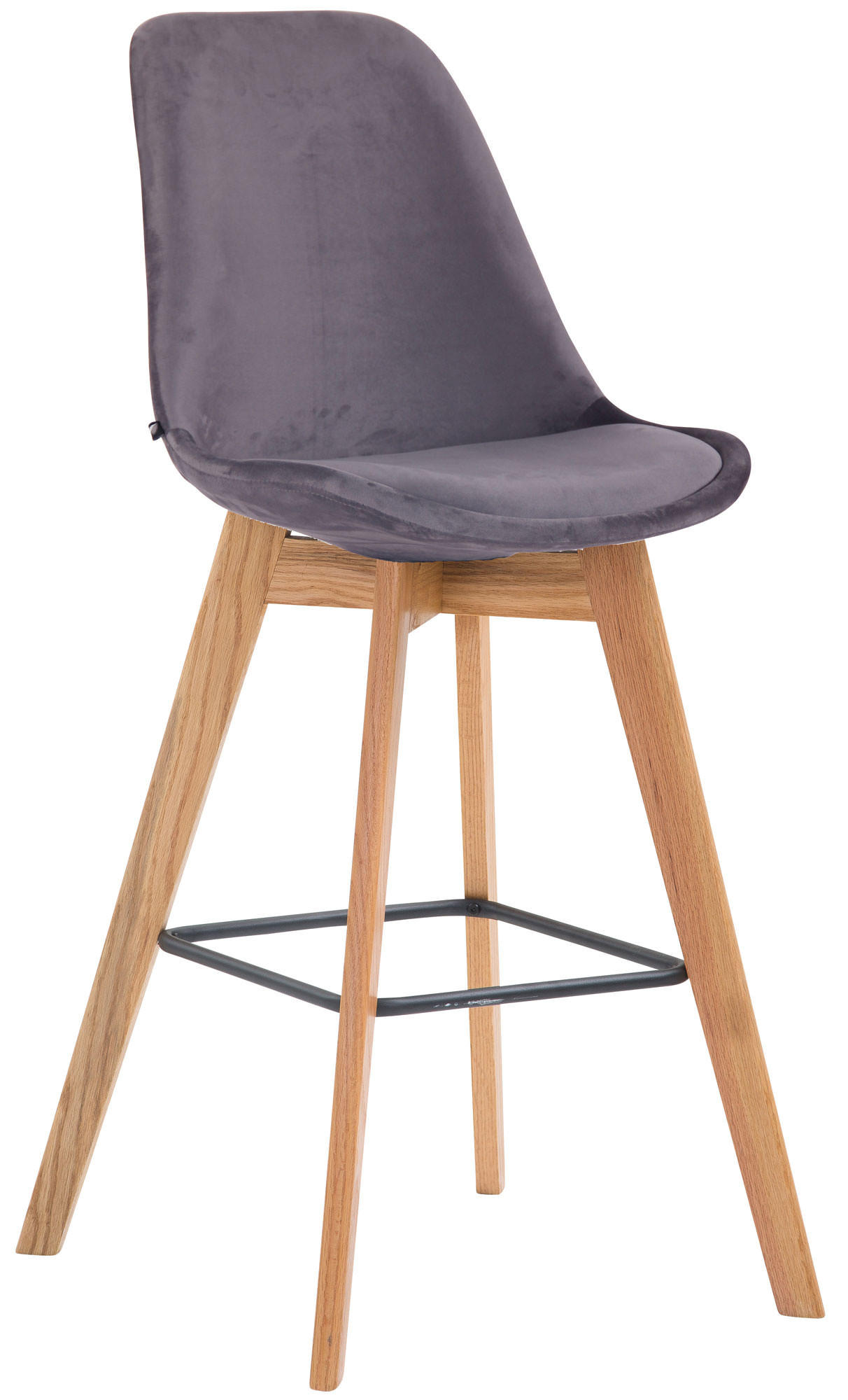 BARHOCKER Samt dunkelgrau - Eukalyptusholzfarben/Dunkelgrau, Holz/Textil (48/112/56cm) - CLP