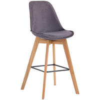 BARHOCKER Samt dunkelgrau - Eukalyptusholzfarben/Dunkelgrau, Holz/Textil (48/112/56cm) - CLP