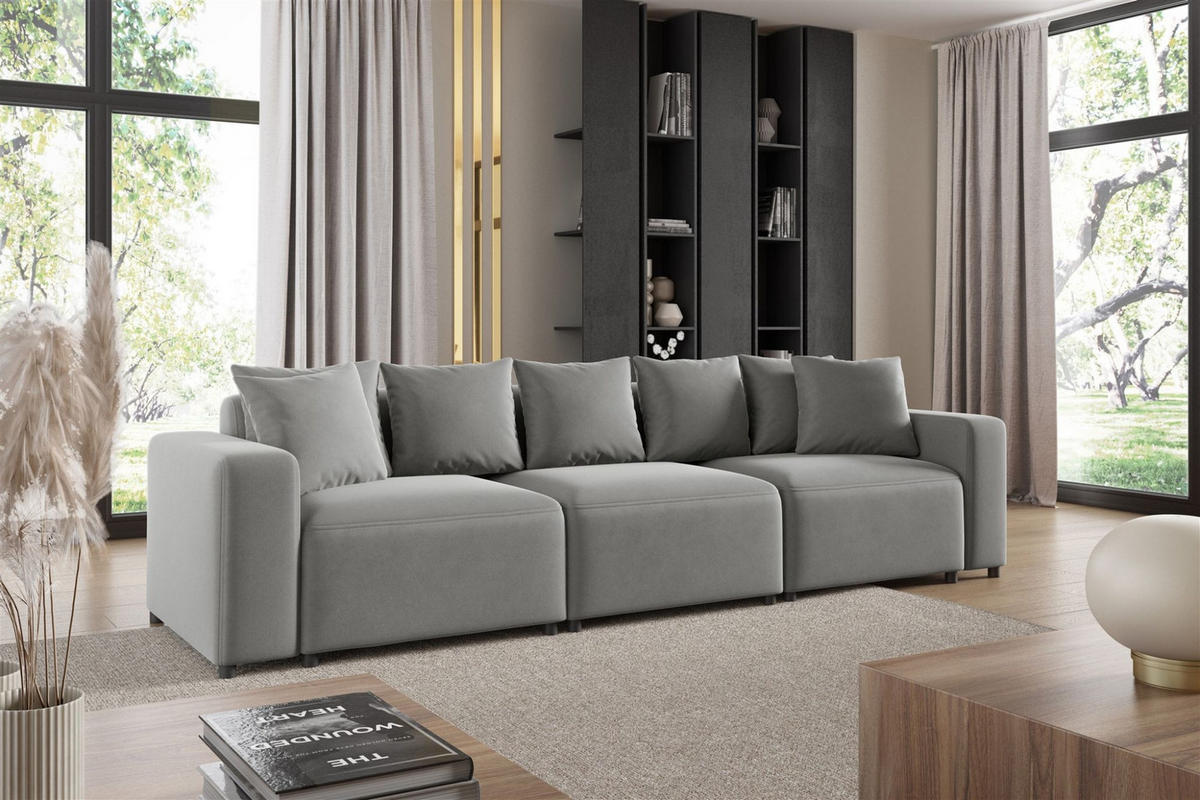 SOFA Megan 3-sitzer In Salvador - Hellgrau, Holzwerkstoff/Textil (327/75/98cm) - Fun Möbel