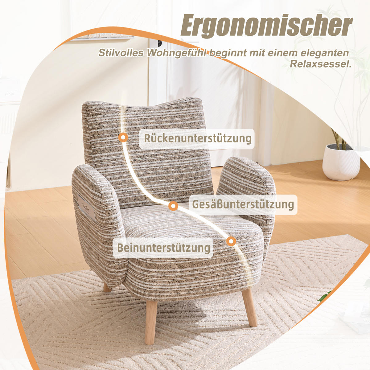 POLSTERSESSEL mit Kreismuster 77x81x87 cm Holzbeine - Beige, Textil/Metall (77/87/81cm) - PARAFTA HOME