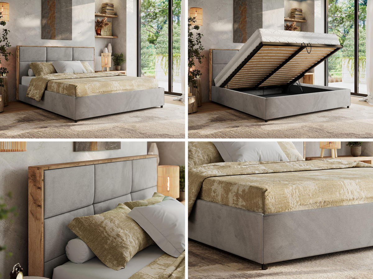 POLSTERBETT LERIO CLASSIC 200/200 - Hellgrau Velvet - Schaum-Matratze - Hellgrau, Textil (200/200cm) - MKS