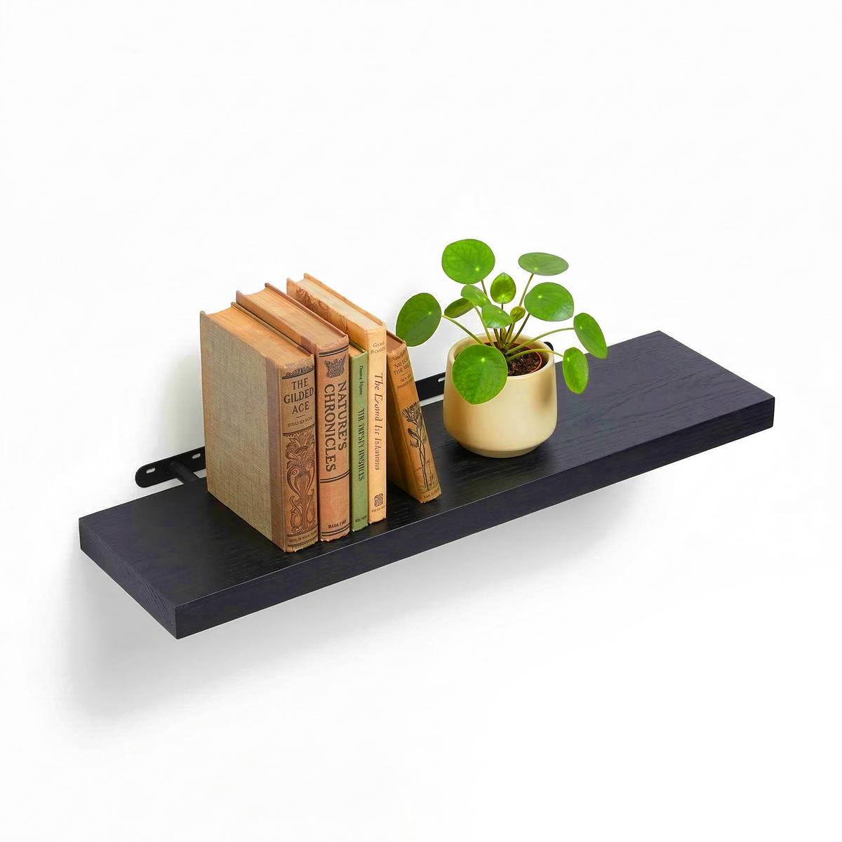 NÁSTENNÁ pol. - čierna, kov/kompozitné drevo (80/4/23cm) - Relaxdays