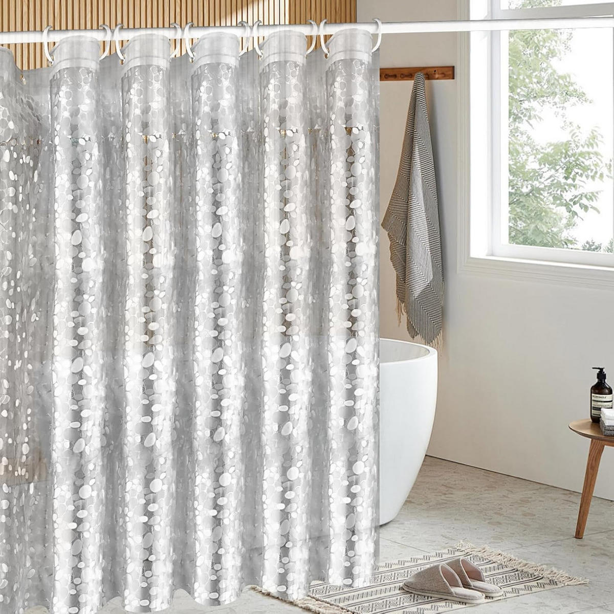 DUSCHVORHANG Polyester wasserdicht schimmelresistent waschbar mit Haken Badewanne Badezimmer - Transparent, Kunststoff (180/200cm) - MCBOSON