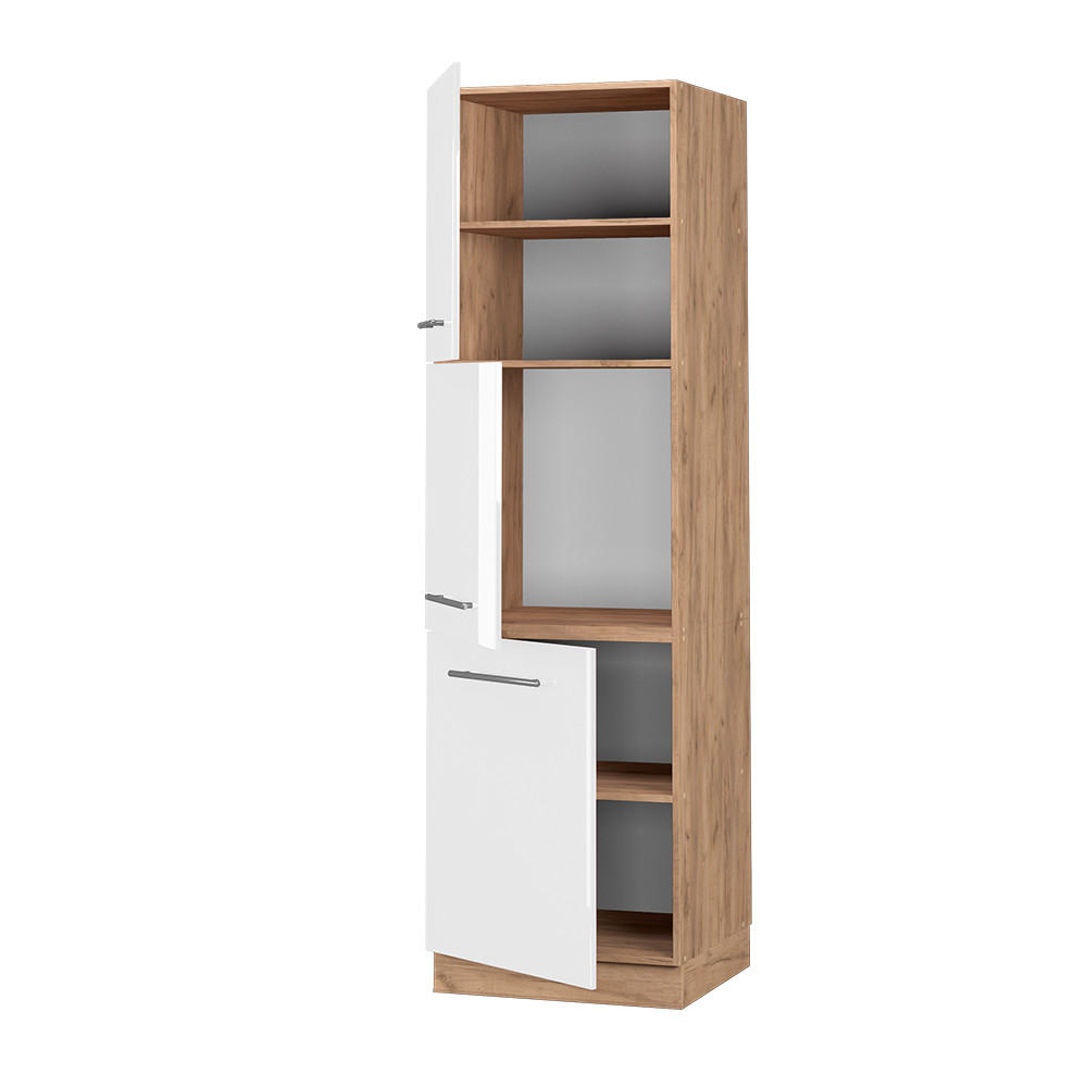 HERDUMBAUSCHRANK Fame-Line Weiß Hochglanz 60 cm - Honigeiche/Weiß Hochglanz, Holzwerkstoff (60/206.8/58cm) - Vicco