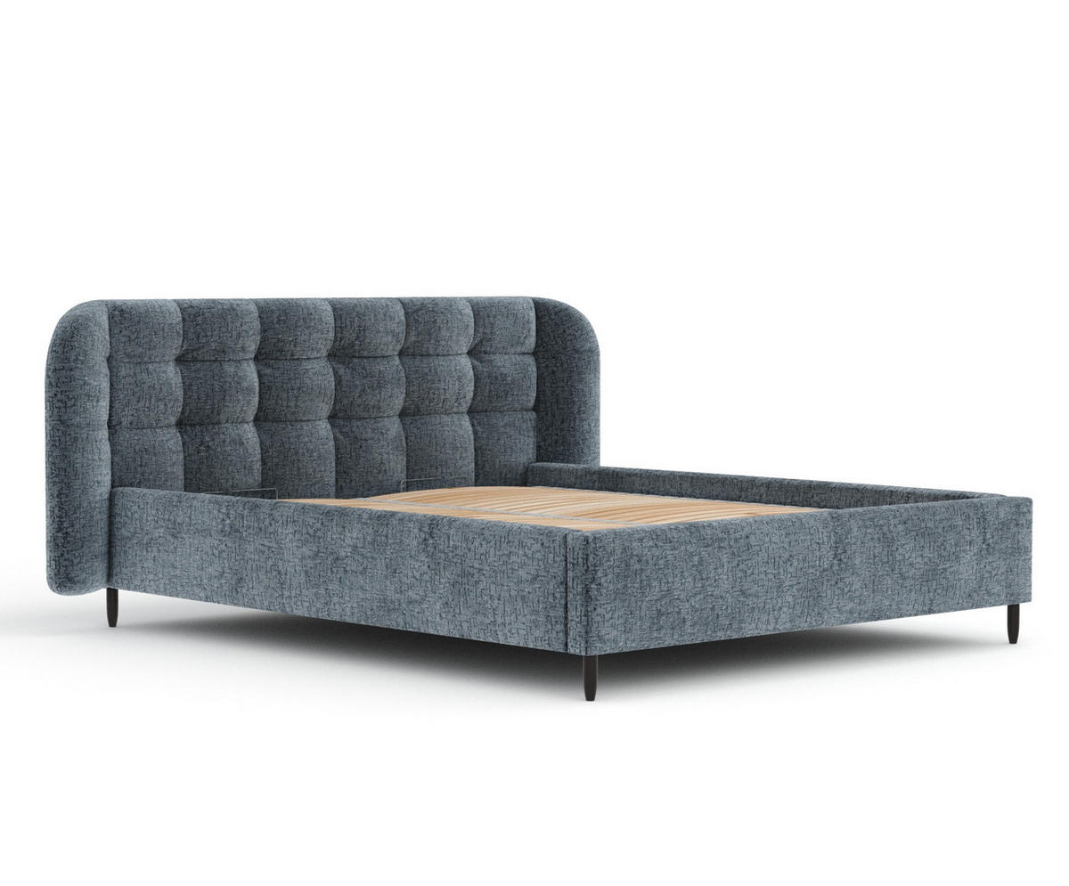 POLSTERBETT Nuno Blau Grau 160/200 cm im Chenille-Stoff - Blaugrau/Schwarz, Holz/Holzwerkstoff (160/200cm) - Maison de Reve