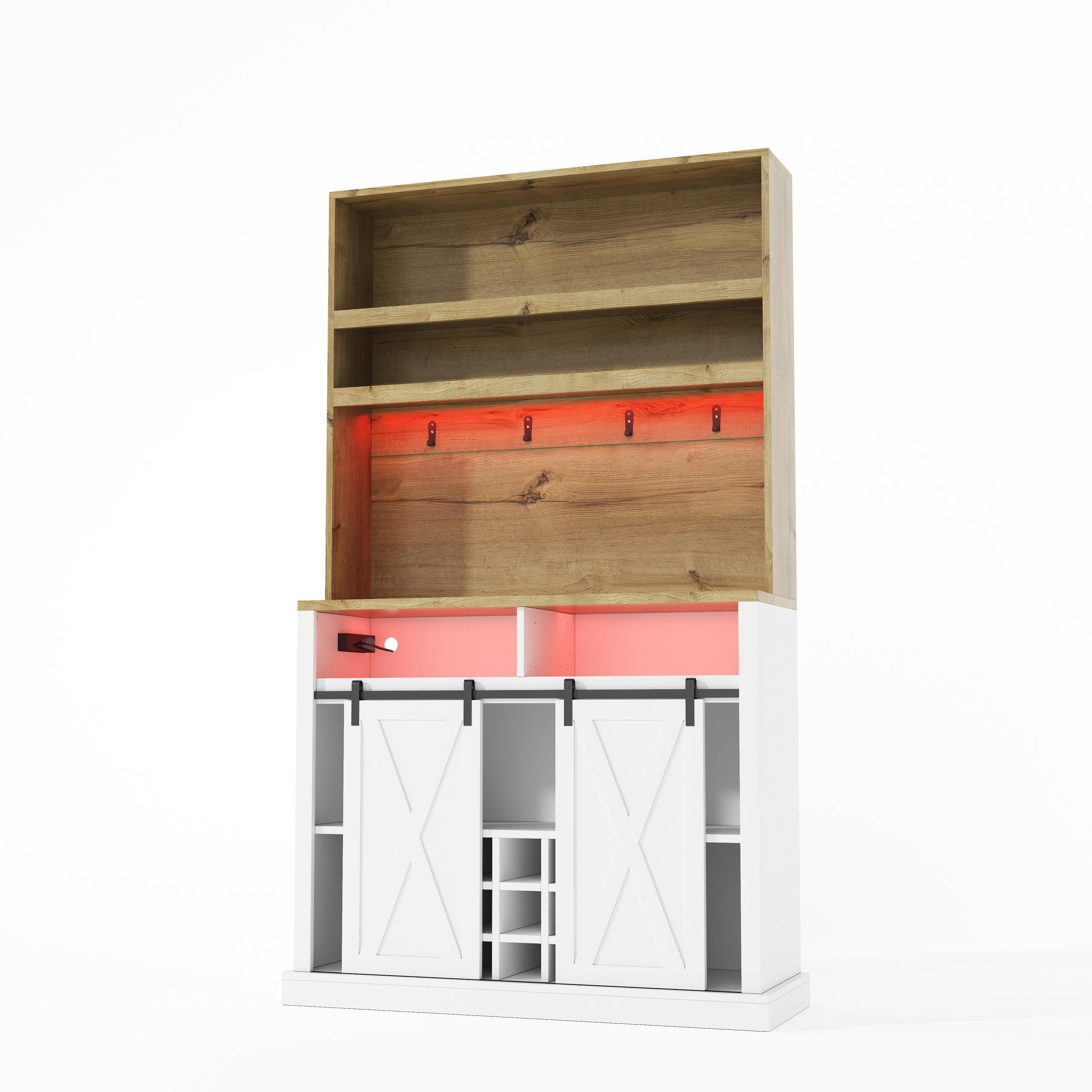 BUFFET DE-38714 110/40/191 cm LED-Beleuchtung und Steckdose Weiß - Weiß, Holzwerkstoff (110/191/40cm) - ComfortXL