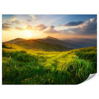 FOTOTAPETE für Wohnzimmer Sonnenuntergang Berge Wiese Gras 400x280 - Gelb/Beige, Papier (400/280cm) - Muralo