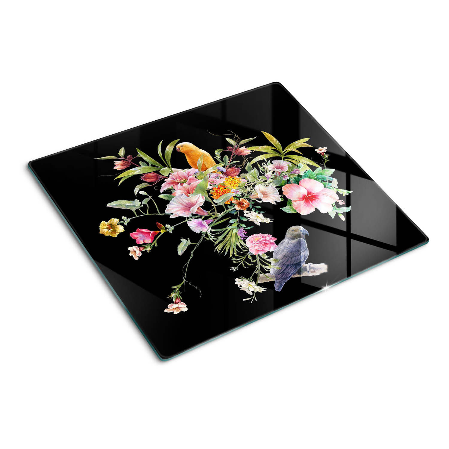 GLASPLATTE 60x52 cm Blumen und Vögel - Multicolor, Glas (60/0.4/52cm) - TULUP