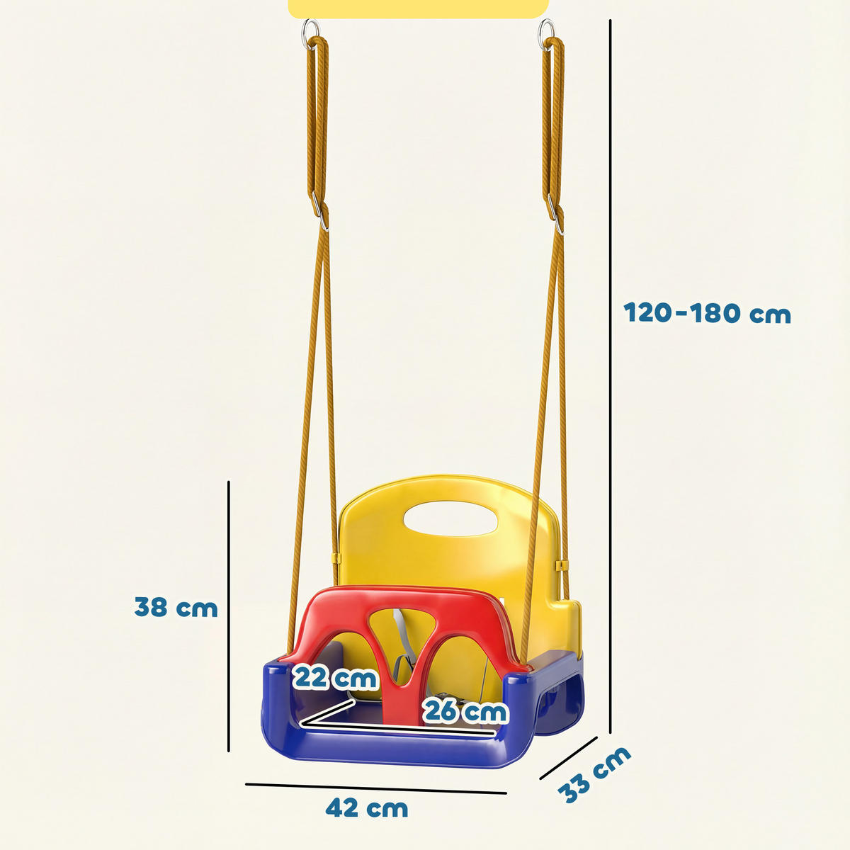 KINDERSCHAUKEL Rot, Blau, Gelb - Dunkelblau, Kunststoff (33/42cm) - Outsunny