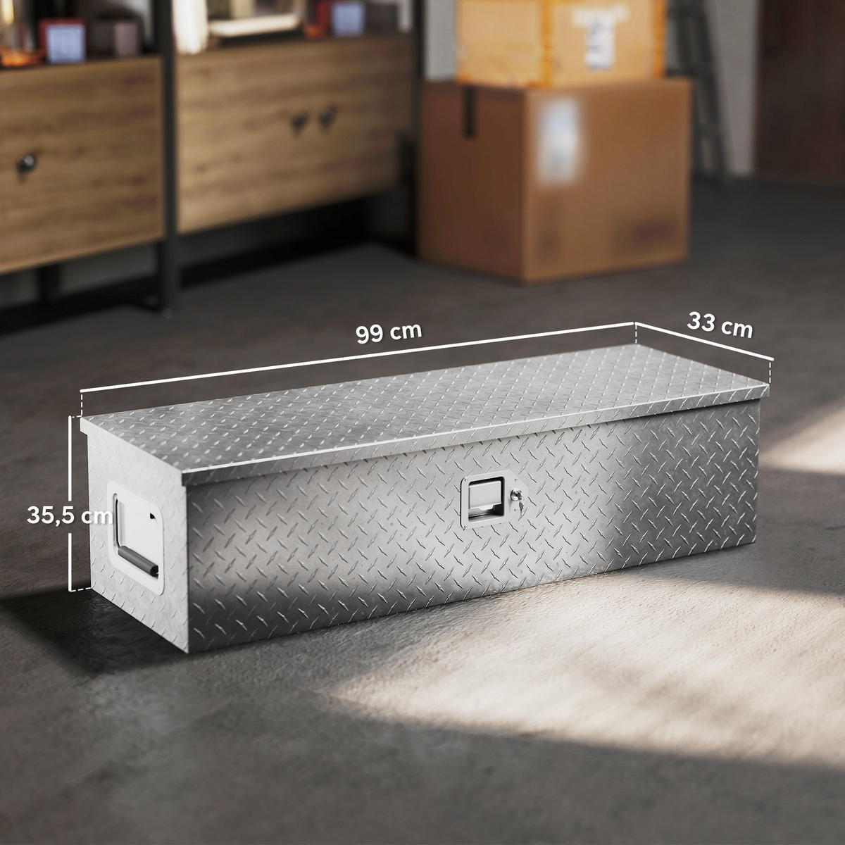 WERKZEUGKISTE, Aluminium-Box mit breiten Griffen, 99 x 33 x 25,5 cm, Silber - Multicolor, Metall (33/25.5/99cm) - FORIOUS