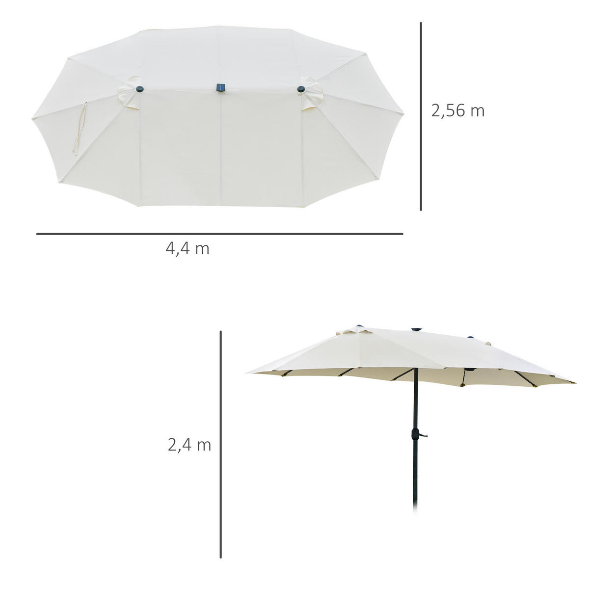 SONNENSCHIRM mit LED, Doppelsonnenschirm, Gartenschirm, Marktschirm, Oval, Metall, Cremeweiß - Weiß, Metall (440/260cm) - Outsunny