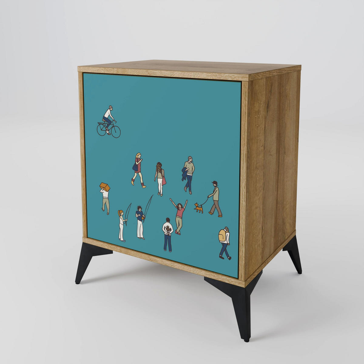 SIDEBOARD COLLECTIVE STREAM, Eichefarben, 57,5x42x77,5 cm, Schräge Buchenholzfüße - Eichefarben/Buchefarben, Holzwerkstoff/Buchenholz (57.5/77.5/42cm) - SpaceRebels