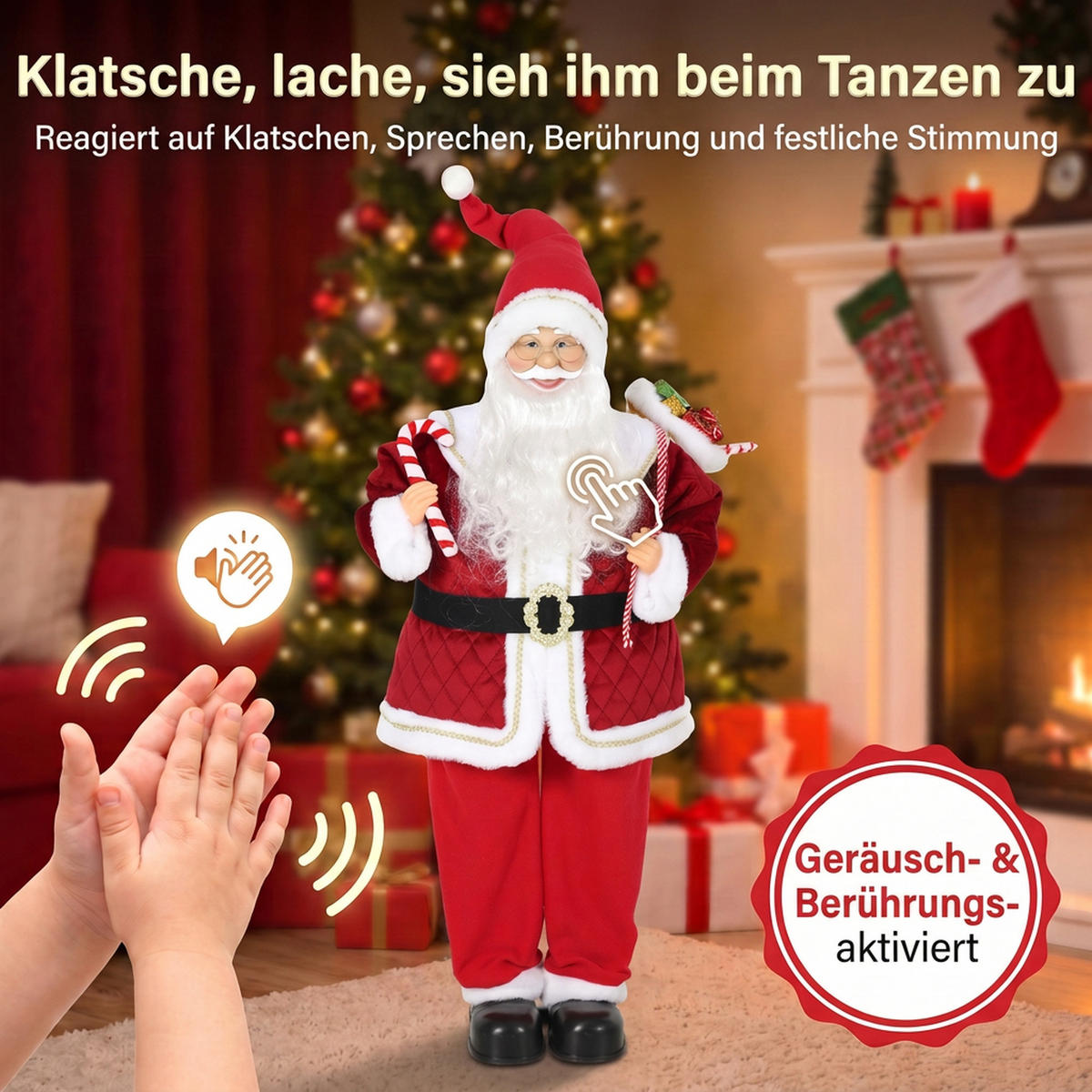 WEIHNACHTSMANN Polyester Metall Rot - Rot, Textil (32/120/48cm) - HOMCOM