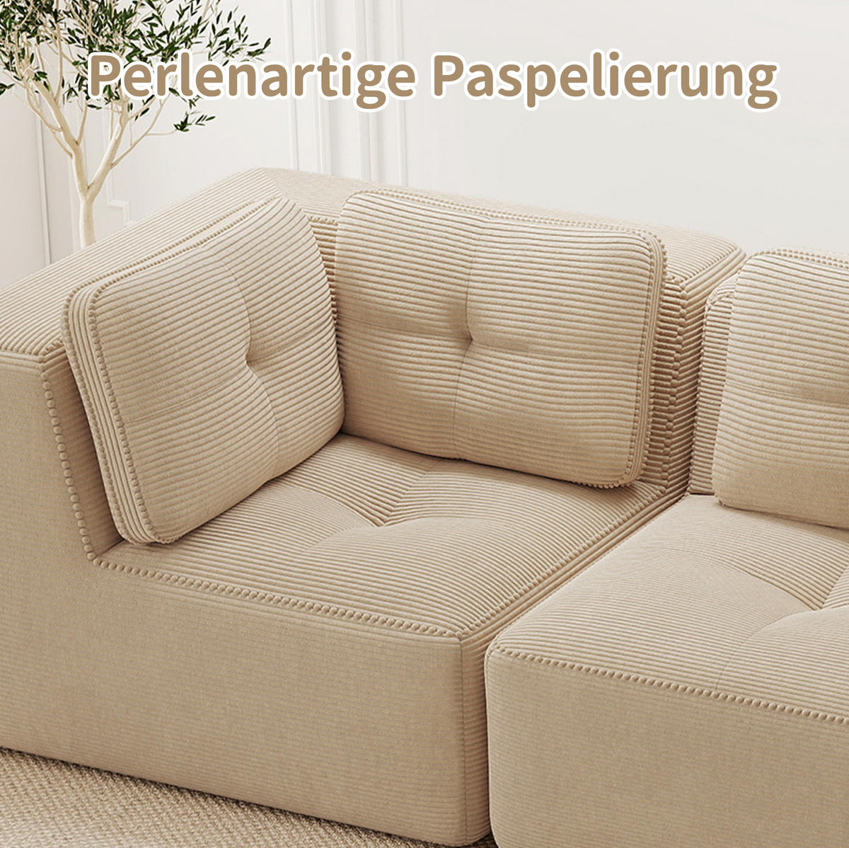 ECKSOFA 386/177/69 cm Beige aus Cord mit modularem Design und rutschfestem Standfuß - Beige, Textil (177/386cm) - OKWISH