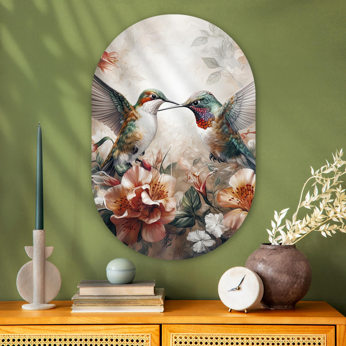 WANDBILD Kolibri - Vögel - Blumen - Natur 60x90 cm - Altrosa, Kunststoff (60/90cm) - MuchoWow