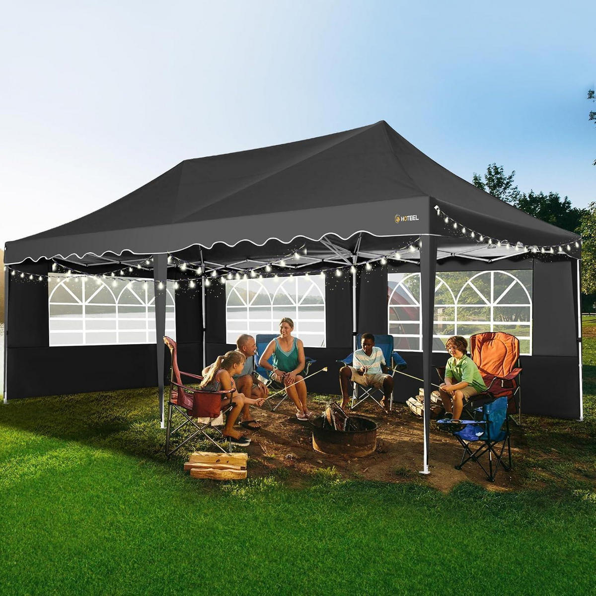 FALTPAVILLON 3x6m schwarz mit 6 Seitenwänden und 4 Sandsäcken - Schwarz, Metall (300/320/600cm)