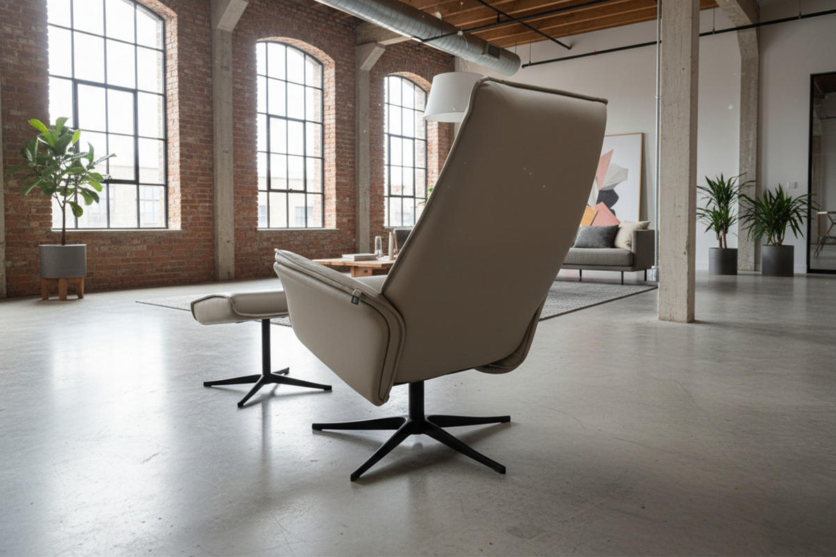 RELAXSESSEL-SET JOSIANE Grau Leder Relaxfunktion - Schwarz/Grau, Leder/Metall (78/107/87cm) - KAWOLA