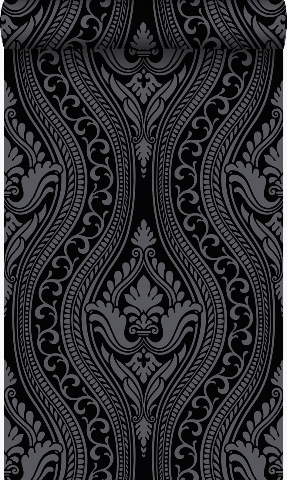 TAPETE Flock-Barockmuster 53 cm x 10.05 m - Schwarz, Papier (53/1000cm) - Origin Wallcoverings