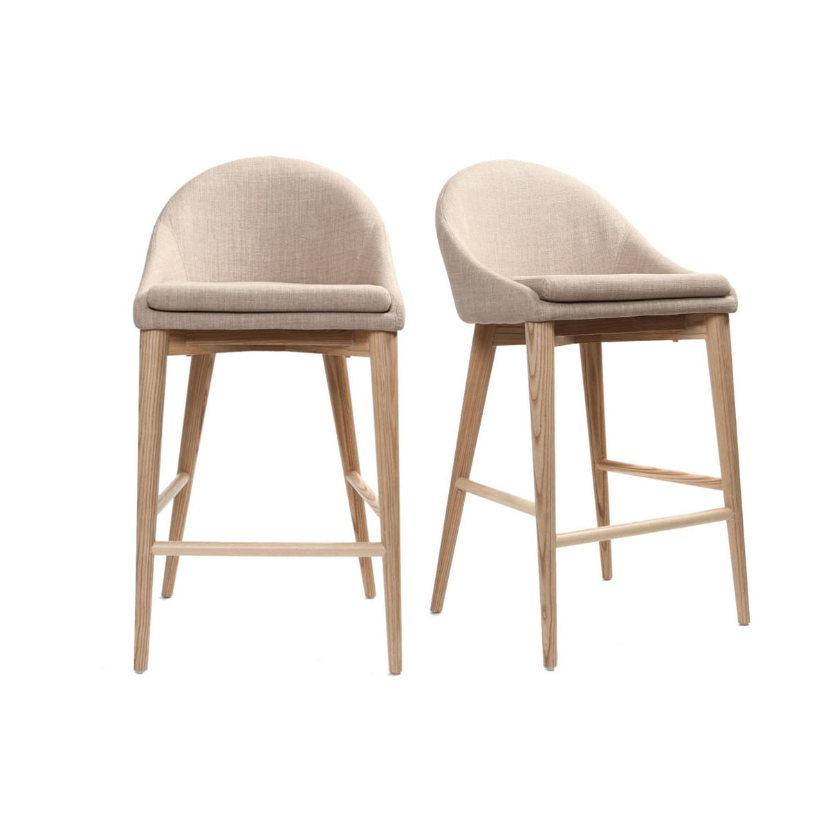 SKANDINAVISCHE Barhocker Stoff Beige Massives Eschenholz H66 cm 2er-Set DALIA - Beige, Textil (47/90/47cm) - Miliboo