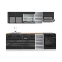 KÜCHENZEILE R-Line Anthrazit Hochglanz/Weiß 240 cm, AP Eiche - Anthrazit/Weiß, Holzwerkstoff (240/81.6/60cm) - Vicco