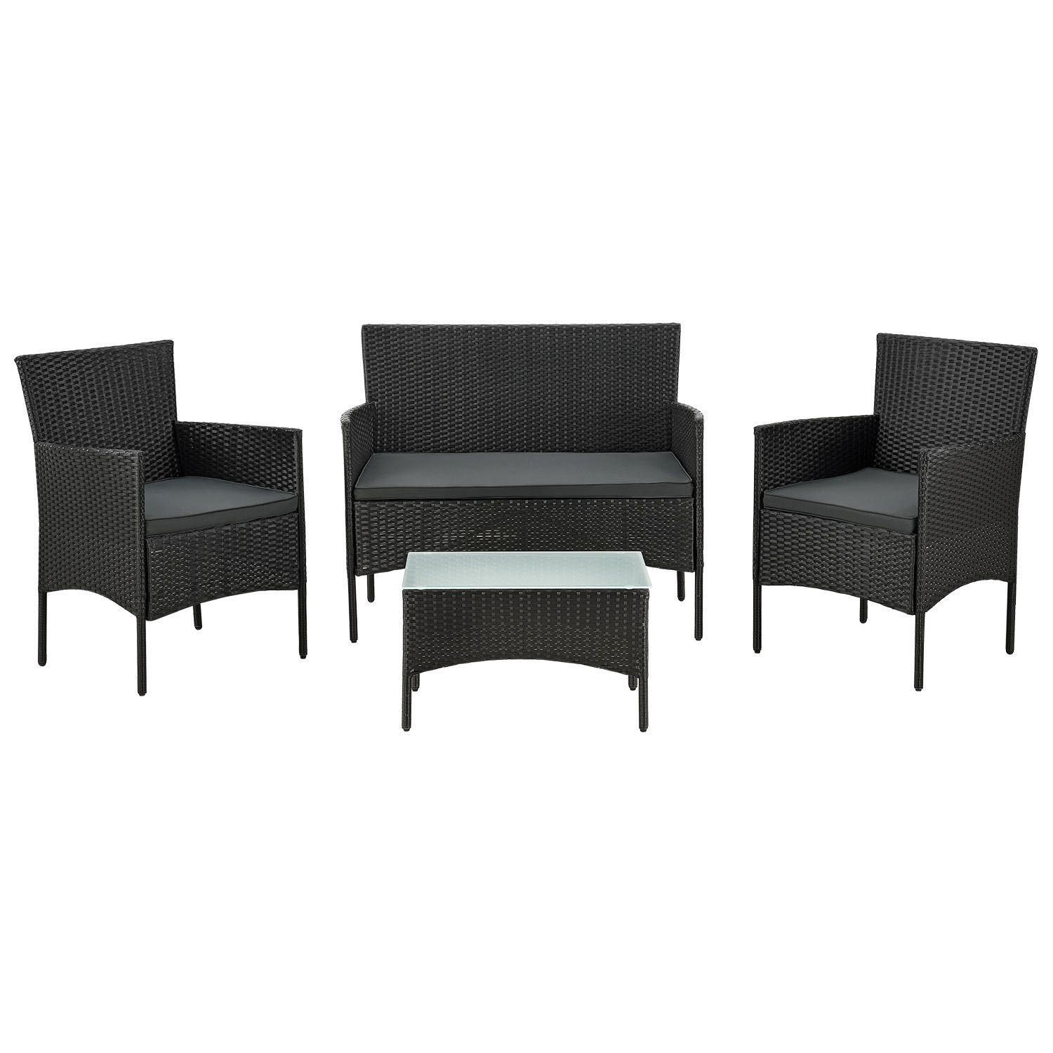 GARTENSET Fort Myers schwarz / dunkelgrau - Anthrazit/Schwarz, Kunststoff/Metall - Juskys