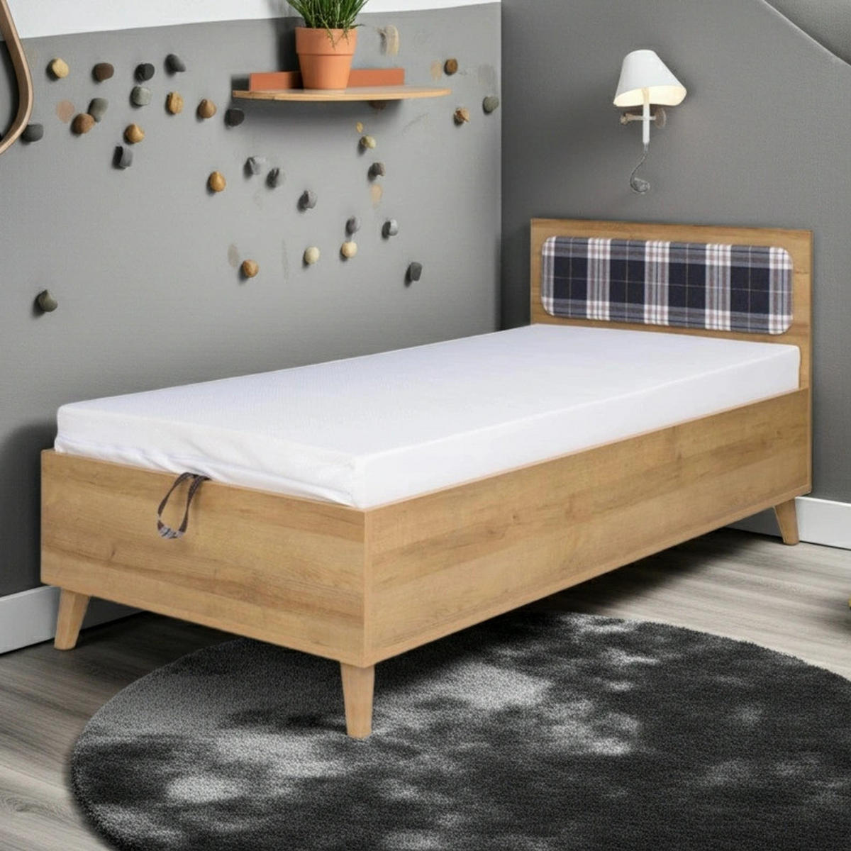 JUGENDBETT Aster 90x200 cm - Eichefarben/Graphitfarben, Holzwerkstoff/Kunststoff (90/200cm) - Ravio