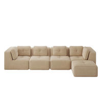 4-SITZER ECKSOFA Cord Beige mit Kissen und Hocker - Beige, Textil (386/177cm) - WISHDOR