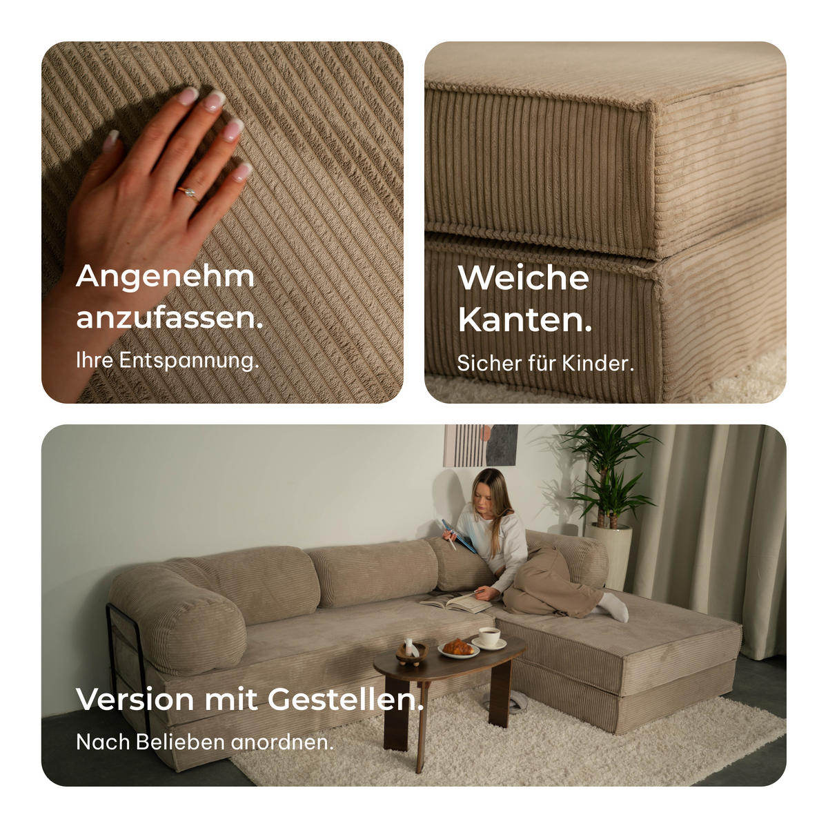 ECKSOFA ETERA modulares Boneless Sofa mit Schlaffunktion Blau Kordstoff - Blau, Textil (270/160cm) - MASSENO