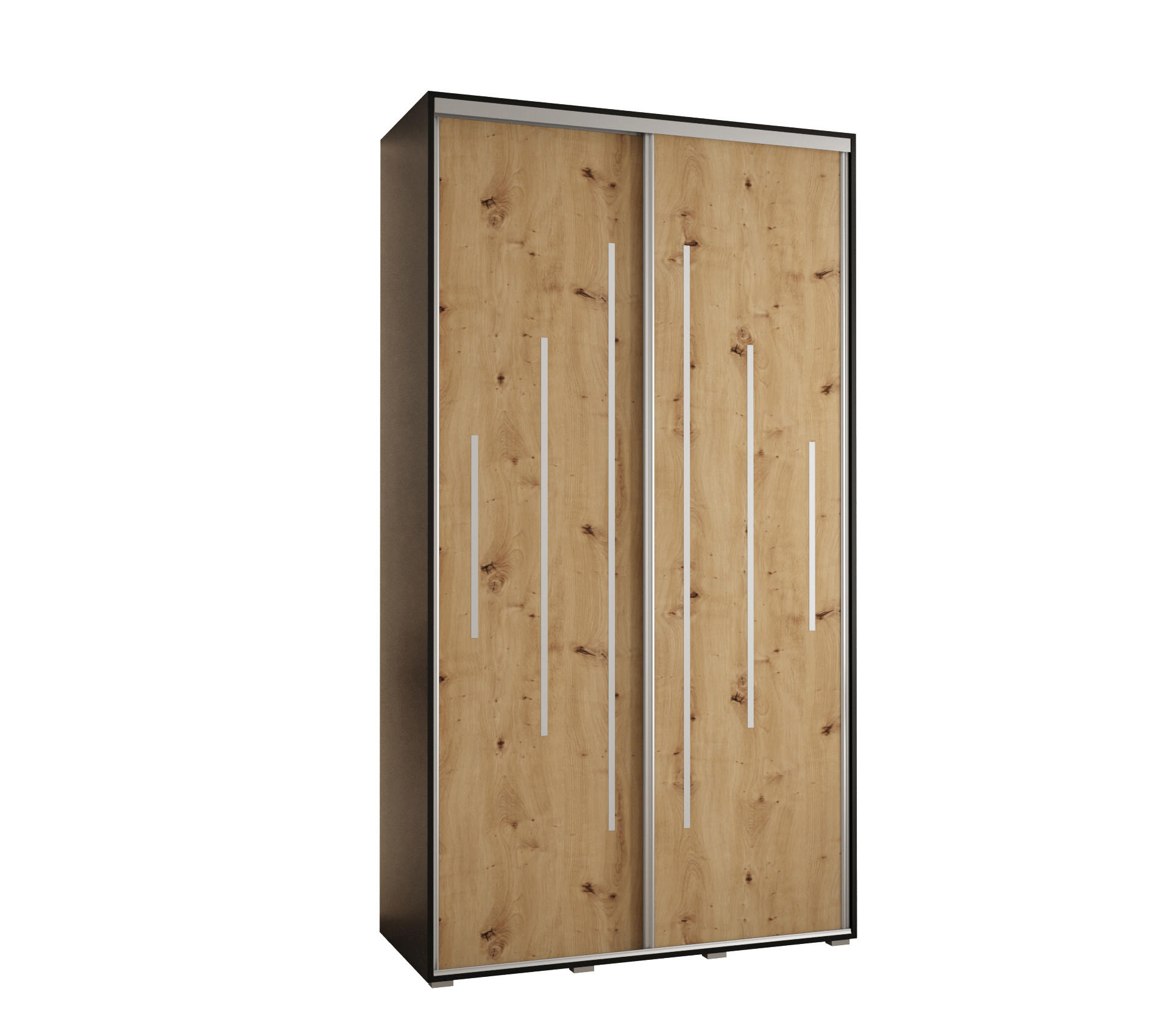 Abiks Möbel Schwebetürenschrank Schwarz, Eiche Artisan, Silber 130x235x60 cm
