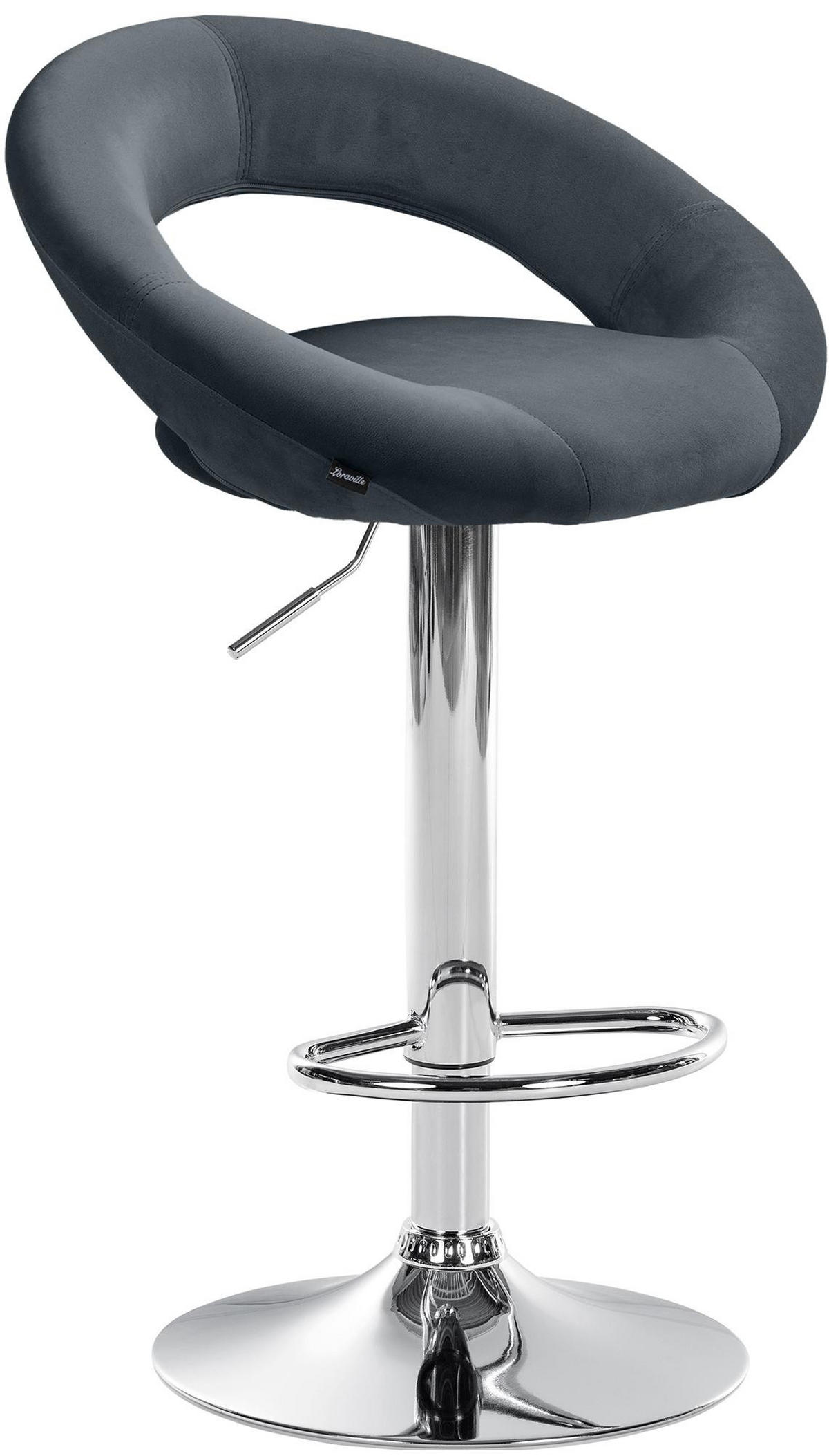 BARHOCKER Samt dunkelgrau - Chromfarben/Dunkelgrau, Textil/Metall (53/80/47cm) - CLP