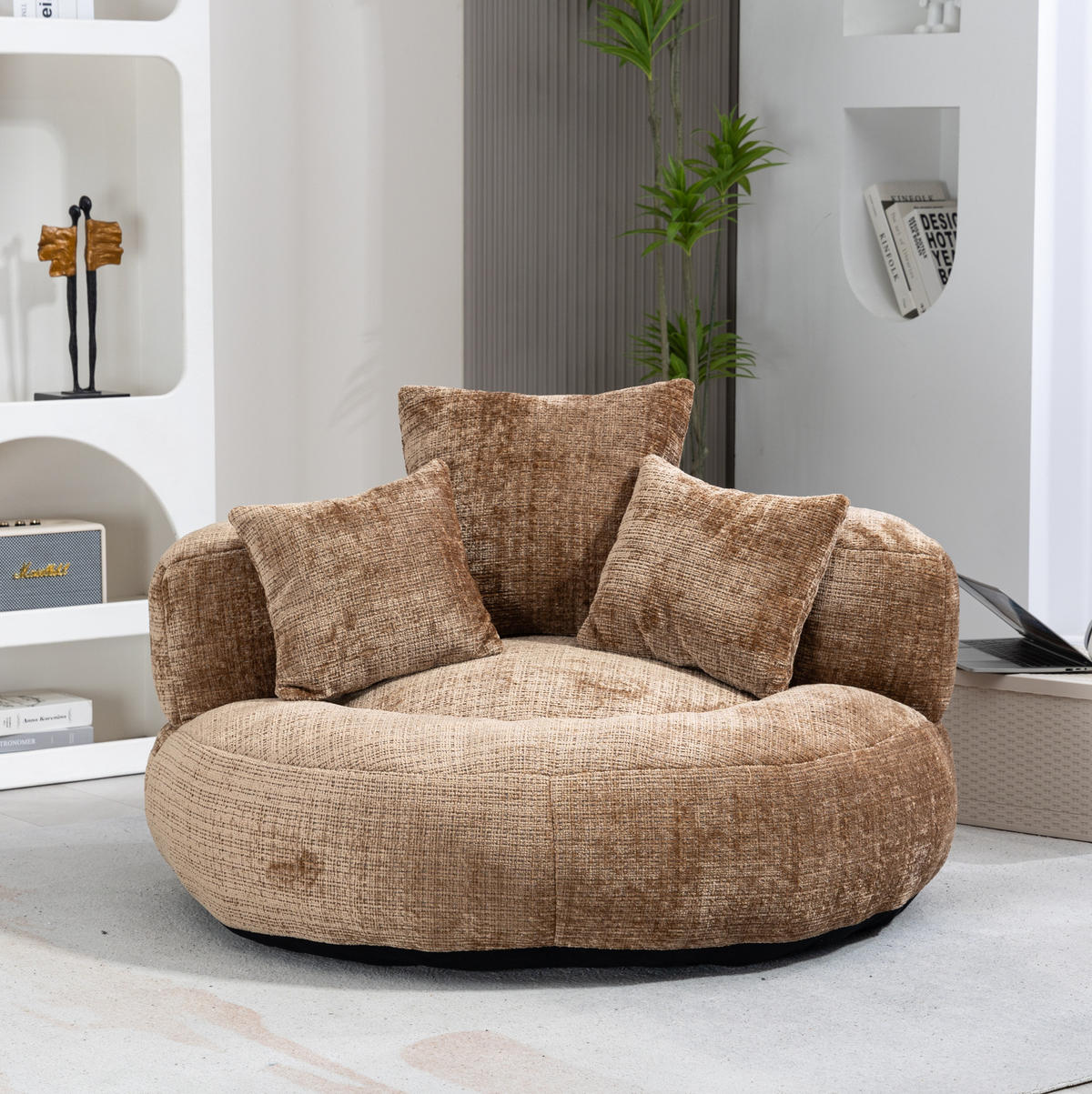 SITZSACK mit Armlehnen 108 x 108 x 52 cm Chenille Coffee - Braun, Kunststoff (108/52/108cm) - Beauniv