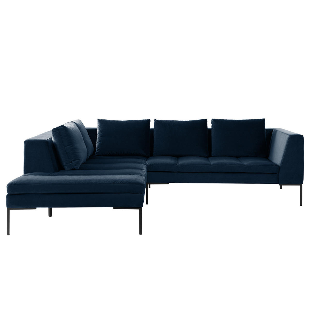 ECKSOFA mit Ottomane - Schwarz/Dunkelblau, Textil/Metall (255/230cm) - home24