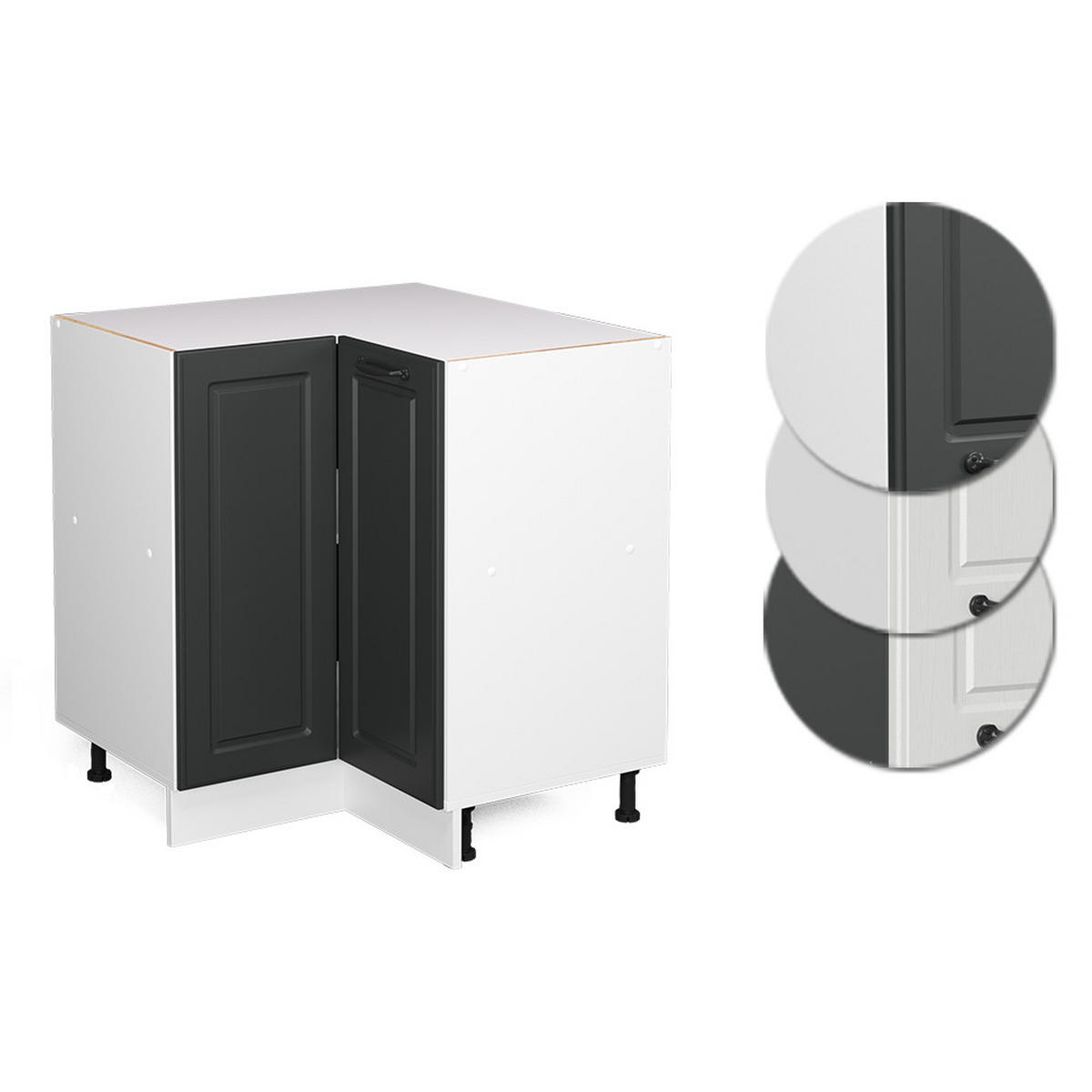 ECKUNTERSCHRANK R-Line Anthrazit Landhaus 75.6 cm ohne AP - Dunkelgrau/Anthrazit, Holzwerkstoff (75.6/81.6/46cm) - Vicco