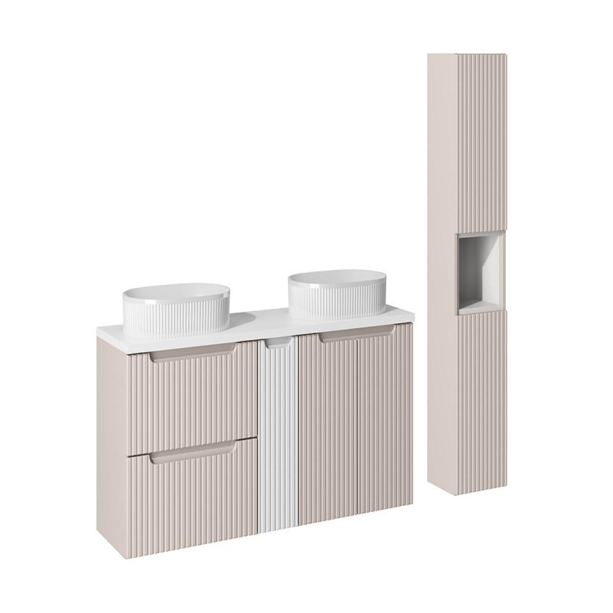 BADMÖBEL-SET 8 Teile Nova Cashmere N BM146 in Kaschmir Matt/ Weiß Matt - Kaschmir/Weiß, Holz (140/140/40cm)