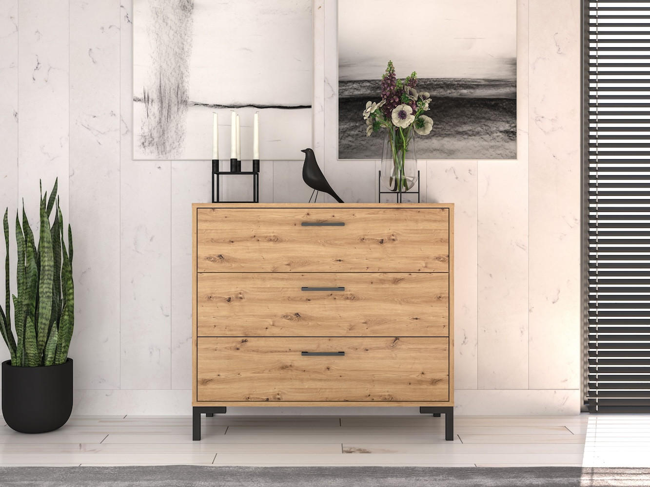 Thumbnail - Feldmann-Wohnen Kommode, Braun, Holz, 3 Schubladen, Rechteckig, 92x83x41 cm, Wohnzimmer, Kommoden & Sideboards, Kommoden