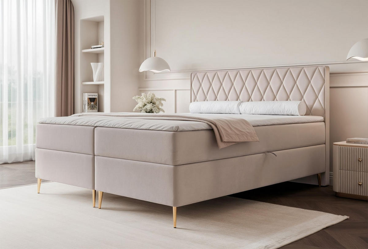 BOXBETT Caresso Greige, Velours, 180x200 cm - Taupe/Goldfarben, Textil/Metall (180/200cm) - Selsey