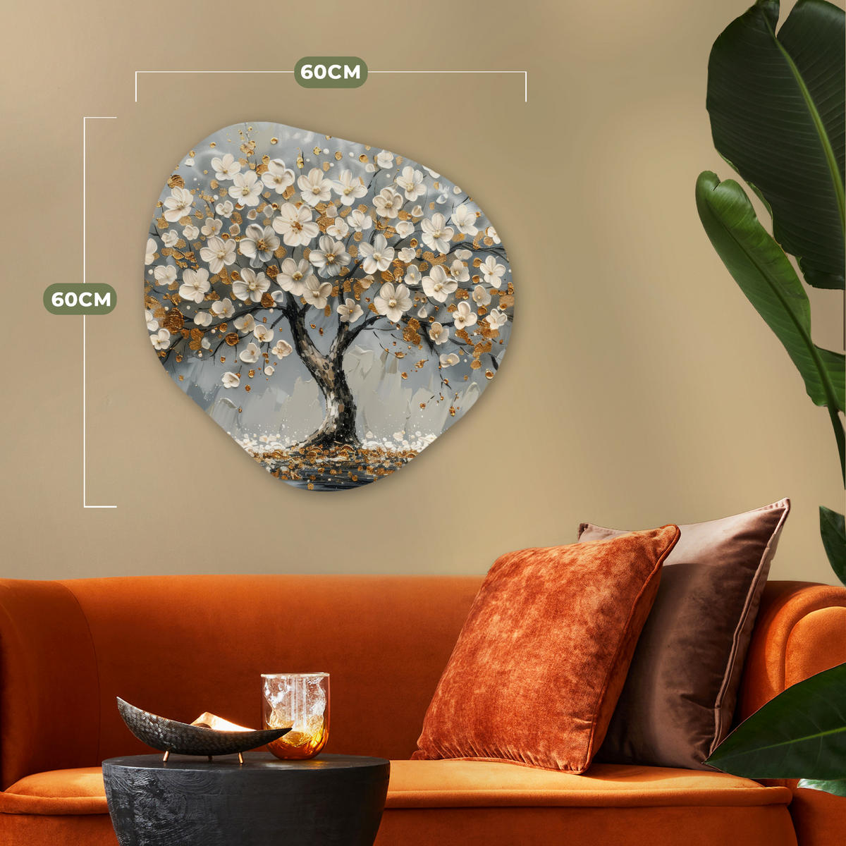 WANDBILD Baum - Gold - Blumen - Abstrakt - Kunst 60x60 cm - Goldfarben, Kunststoff (60/60cm) - MuchoWow