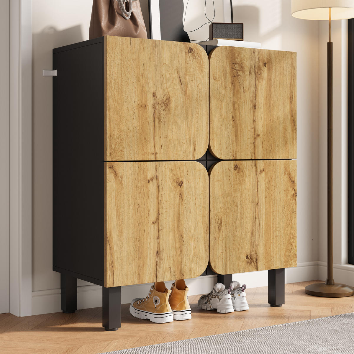 SCHUHSCHRANK aus MDF 80x38,5x95cm in Natur mit Soft-Close - Naturfarben, Holzwerkstoff (80/95/38.5cm) - Modfu