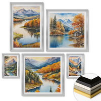 WANDBILDER 5er Set - 50x50 cm & 20x30 cm & 40x60 cm Silberner Rahmen - Berglandschaft mit einem Fluss - Silberfarben, Kunststoff (40/60cm) - ArtPrintCave