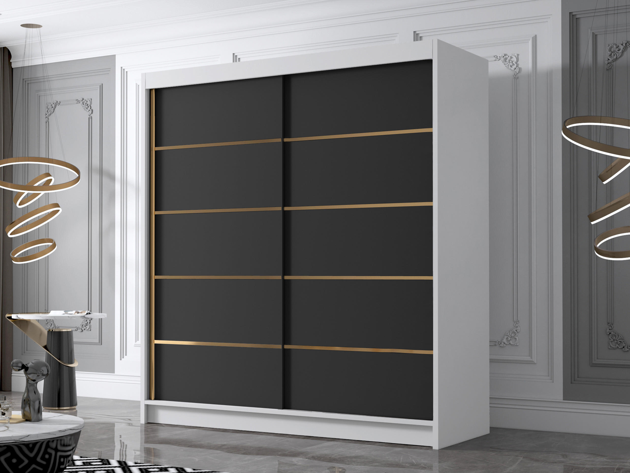 SCHIEBETÜRENSCHRANK Bali IV - Goldfarben/Multicolor, Holzwerkstoff/Metall (180/215/58cm) - MIRJAN24