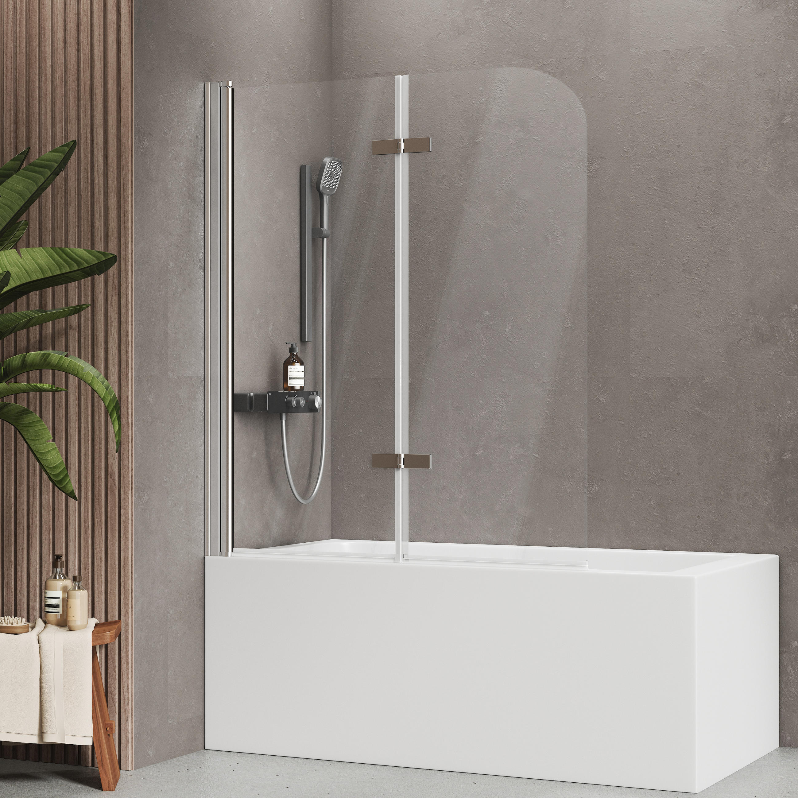 DUSCHWAND für Badewannen Faltbar Leicht zu Reinigen 140/120 cm - Transparent, Glas (120/140cm) - EMKE