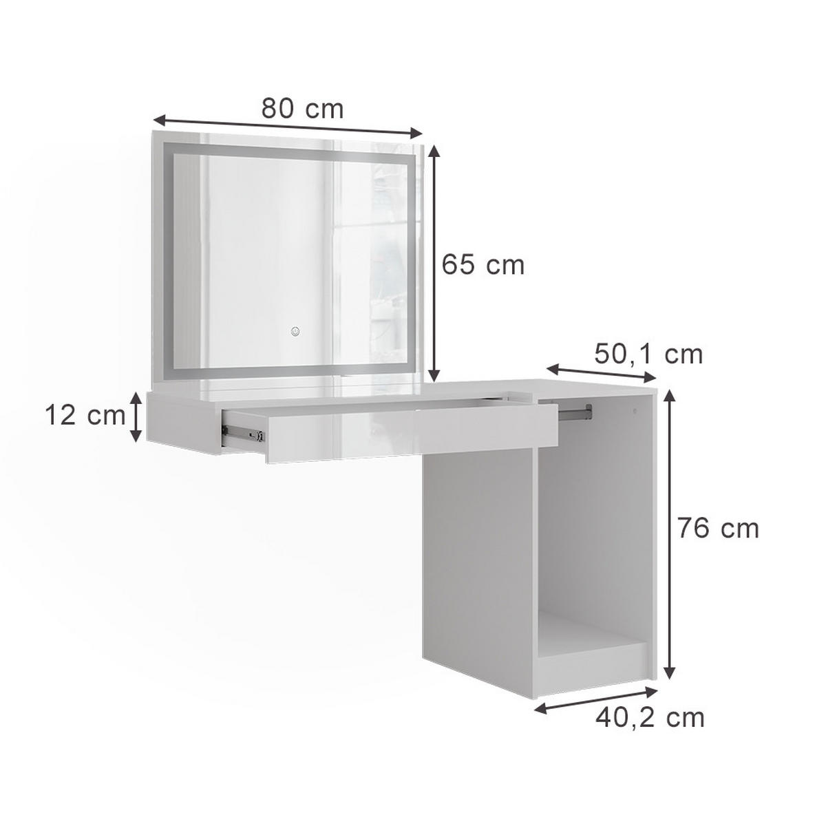 SCHMINKTISCH Sherry Weiß/Weiß Hochglanz 120 cm 3 Teile - Weiß Hochglanz, Holzwerkstoff (120/76/50.1cm) - Vicco