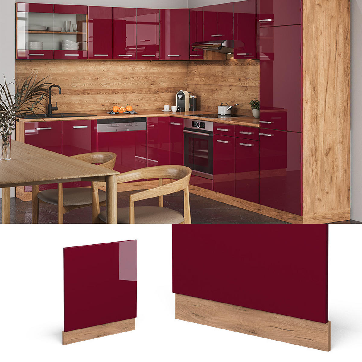 FRONTBLENDE R-Line Rot 60 cm ohne AP - Honigeiche/Eiche Wotan, Holzwerkstoff (60/57.2/1.6cm) - Vicco