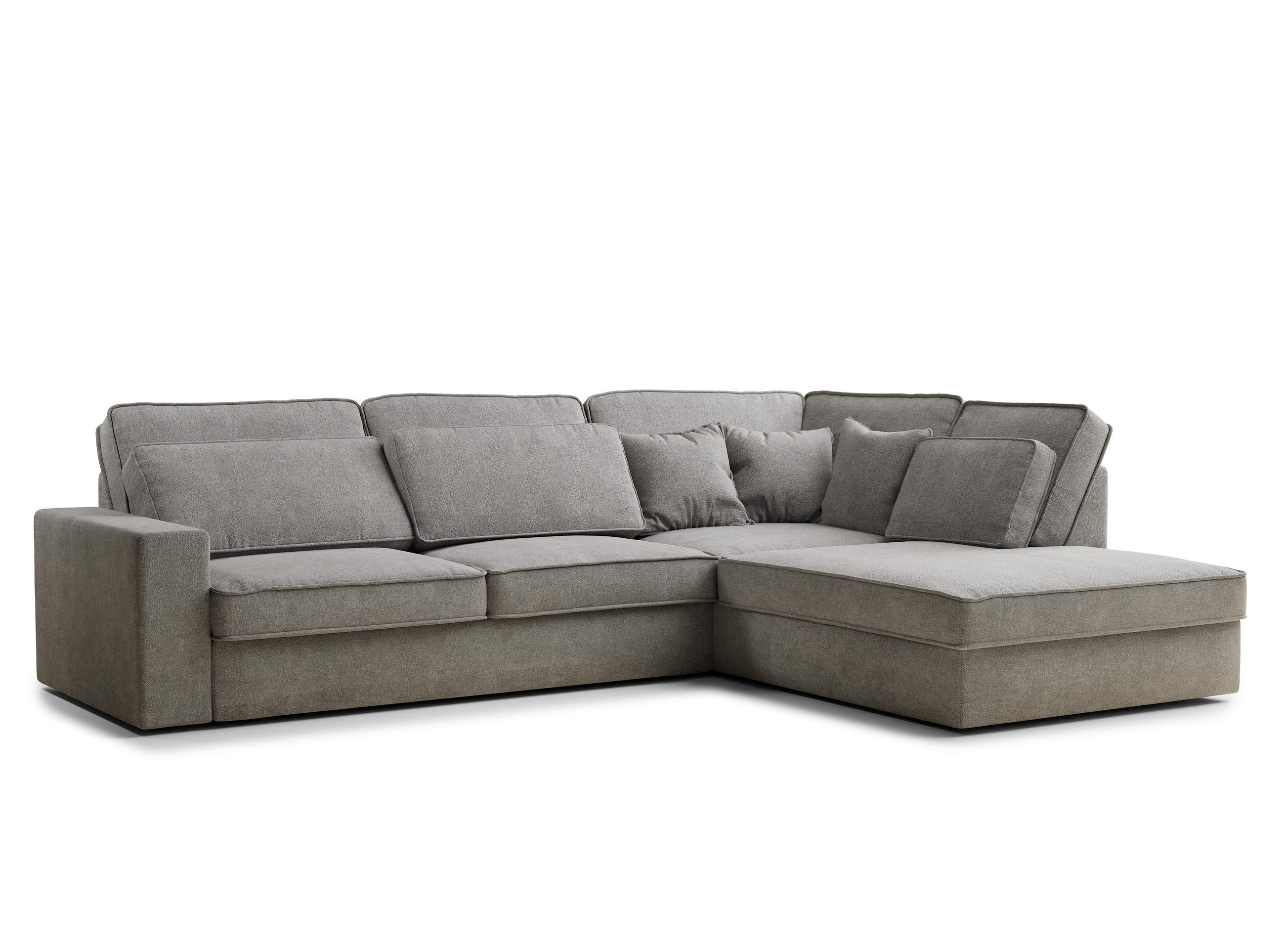 ECKSOFA Kirou Beige grau Chenille-Stoff - Rechts Seite - Greige/Schwarz, Holz/Holzwerkstoff (311/225cm) - Maison de Reve